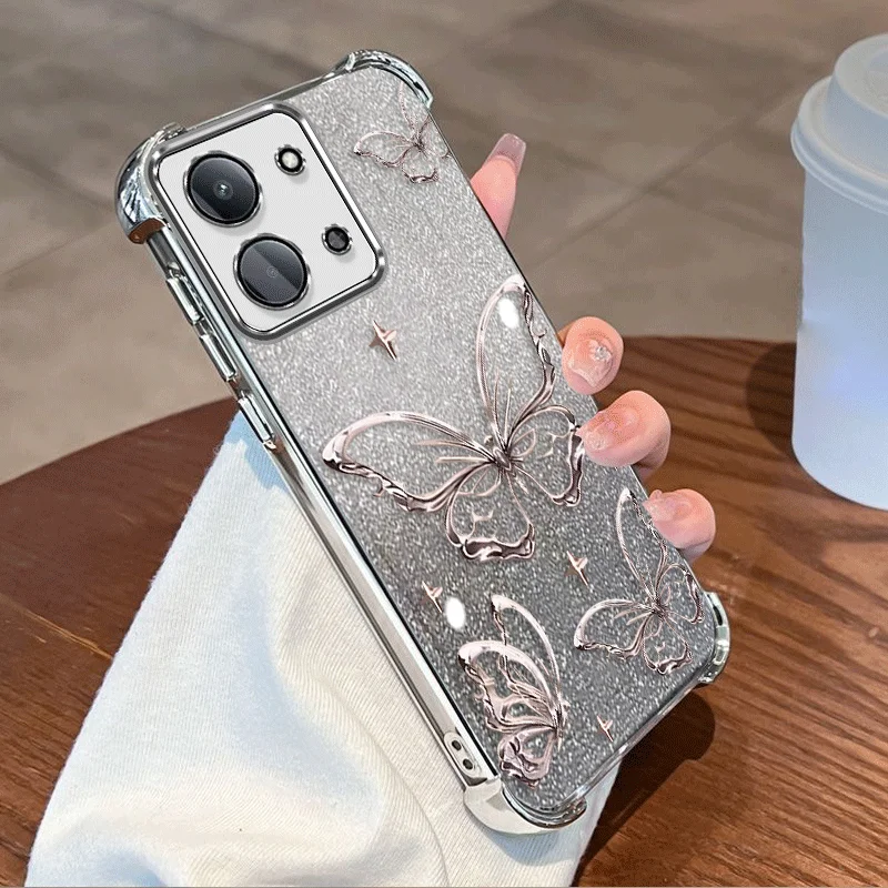 Glitter Plating Protective Cover For Xiaomi Poco X8 Pro Max Case TPU Four-corner Shockproof Fundas Butterfly Pattern