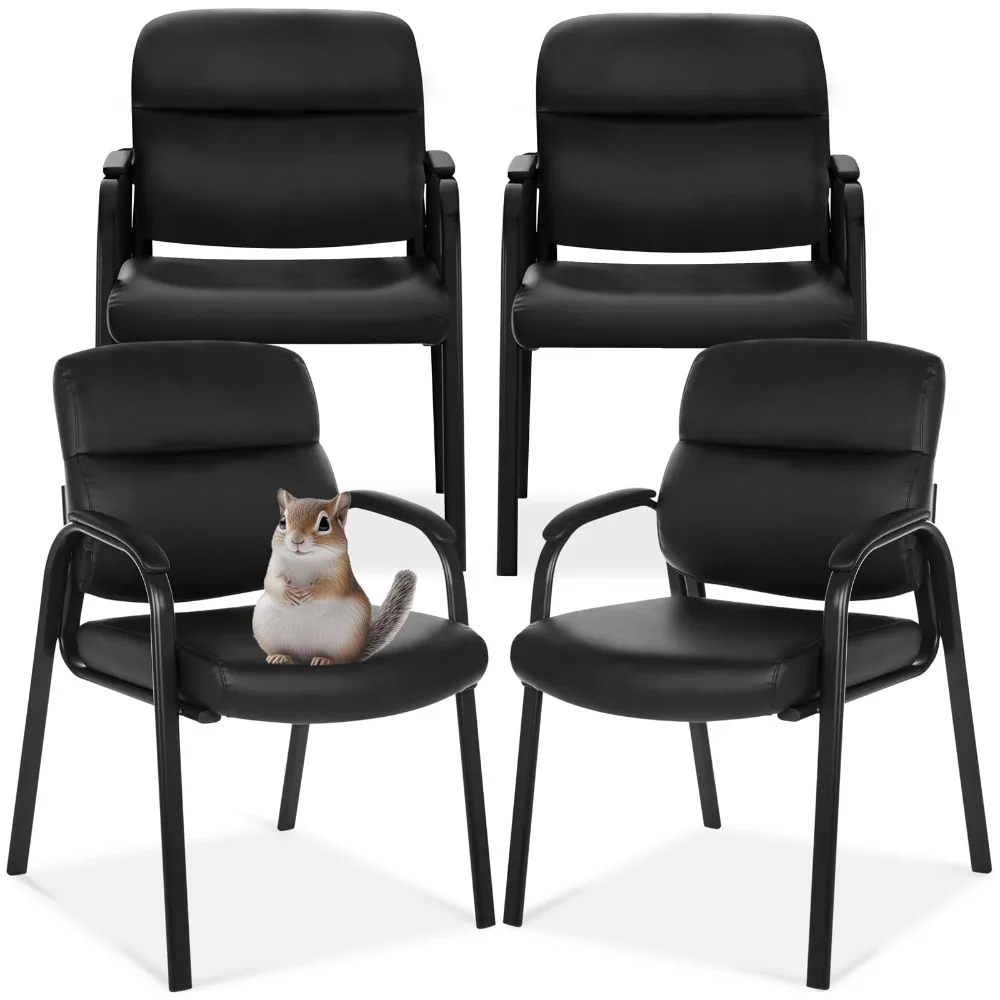 Leather Guest Chair with Padded Arms, Reception Meeting Conference Waiting Room Lobby Home Desk Big and Tall Executive (4 Pack)