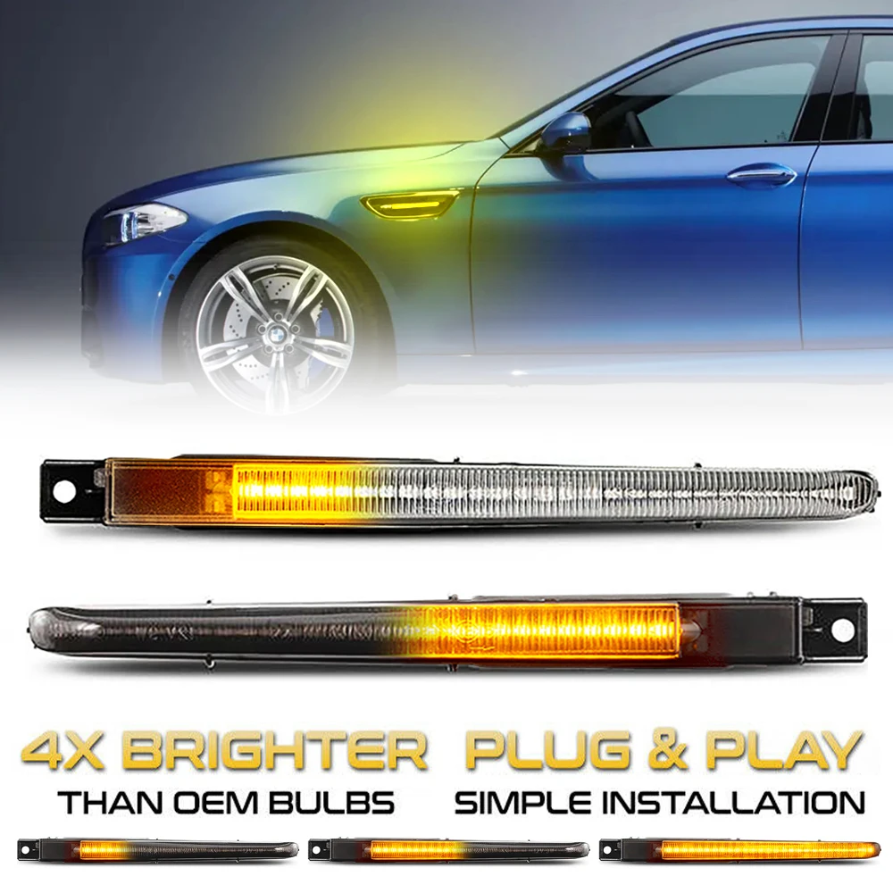 

2x Dynamic Amber LED Side Marker Light For BMW F10 M5 FV9 2010-2016 Turn Signal Lamp Car Blinker 51657266475 / 51654805796