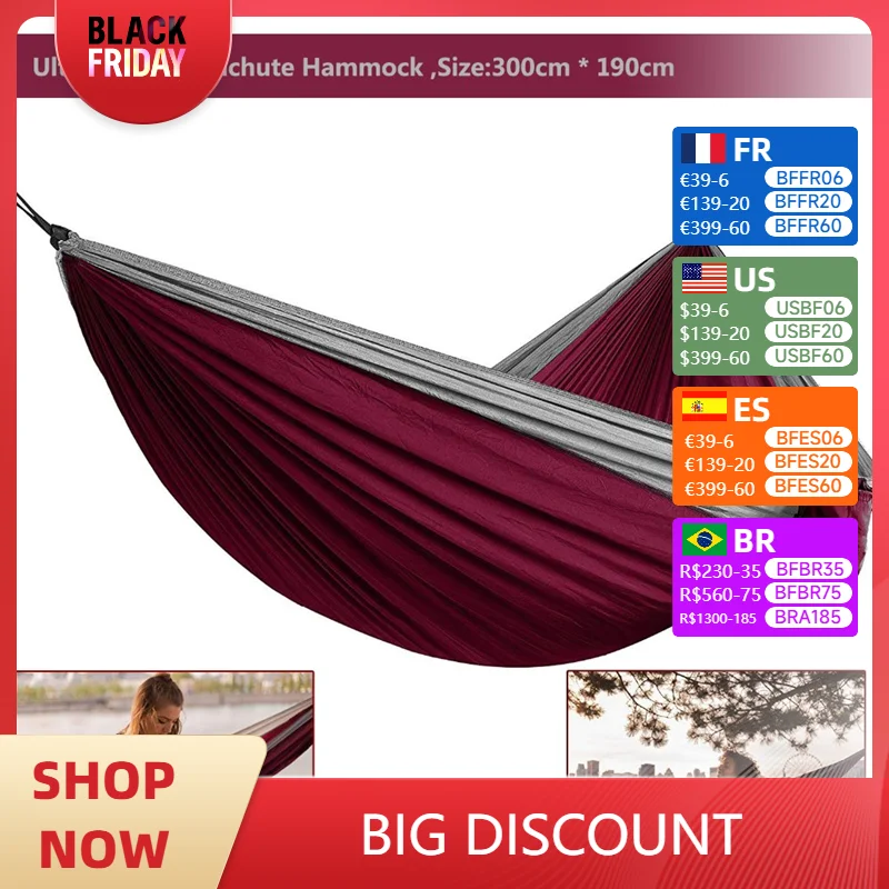 Ultra-Large Light weight Parachute Hammock Camping Survival Garden Hunting Leisure Hamac Travel Double Person Hamak Ramac