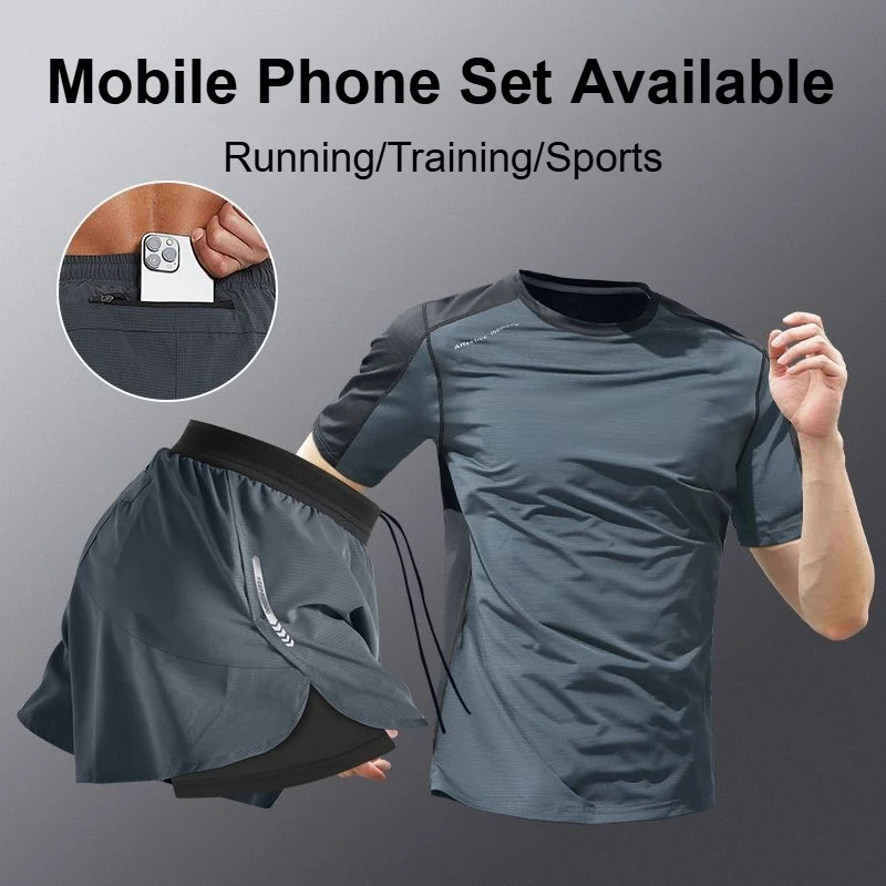 

2 Pcs Ice Silk Sports Suit Men's Running Speed Drying Clothes Short-sleeved Summer Thin Fitness Casual Basketball Outdoor
