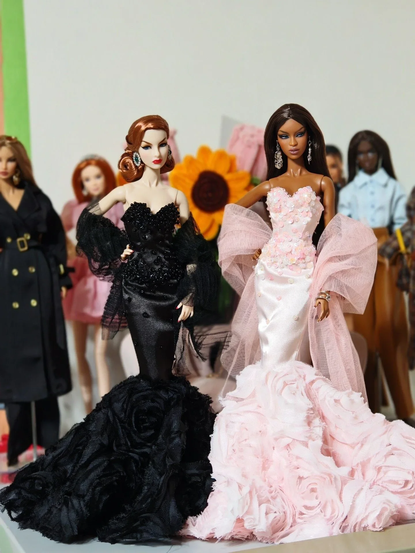 

Luxury Evening Gowns Pink/Black Sequin Rose Senior Sense Fishtail Dress Doll Clothes Accessories For BB FR 1/6 scale dolls