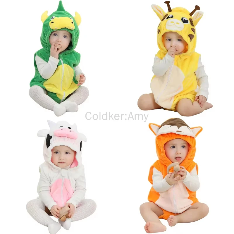 

Bodysuit Unisex Boy Girl Baby Animal Hooded Romper Halloween Dinosaur Fox Cow Rabbit Cosplay Christmas Outfits for 0-24 Months