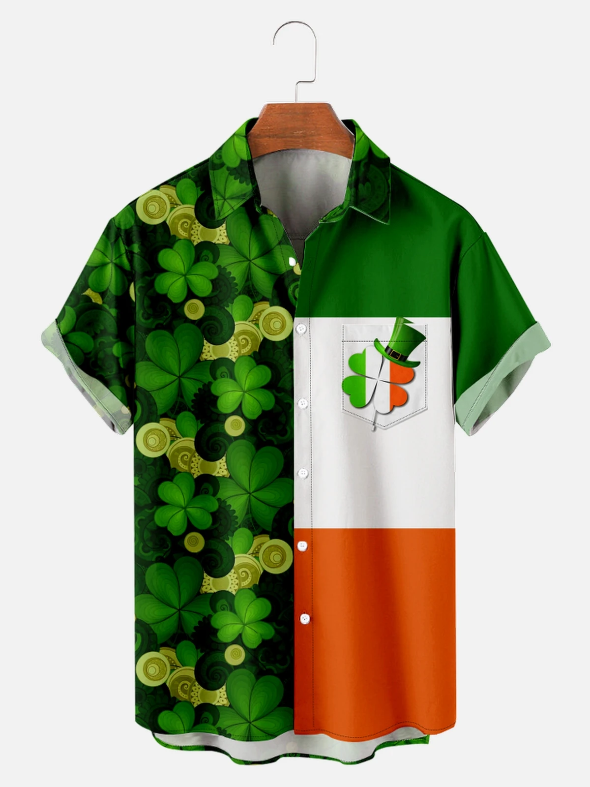 Mens Fashion Casual St Patricks Day 3D Digital Printed Single Breasted Short Sleeved Shirt Down Ireland Holiday Gift Dropship