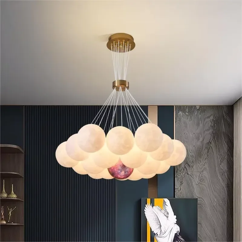 for APCITL New Nordic Modern Creative Chandelier Bionic 3 Color Glass Warm White Light Fixture for Living Room