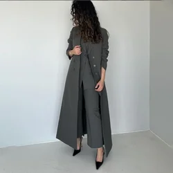 Set di pantaloni da donna grigi 3 pezzi splendido bavero con risvolto a punta doppio petto abiti solidi moda abiti formali X-lunghi (Blazer + gilet + pantaloni)