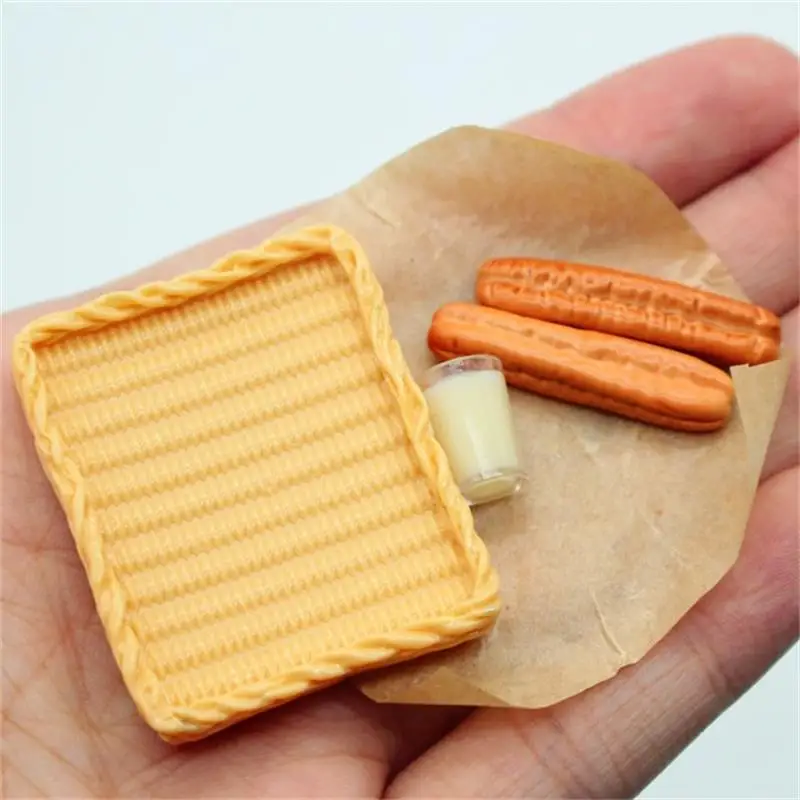 Poppenhuis Miniatuur Keuken Voedsel Model Gebakken Brood Stok Sojamelk Ontbijtset Accessoires Voor Poppenhuis Fantasiespel Speelgoed Cadeau