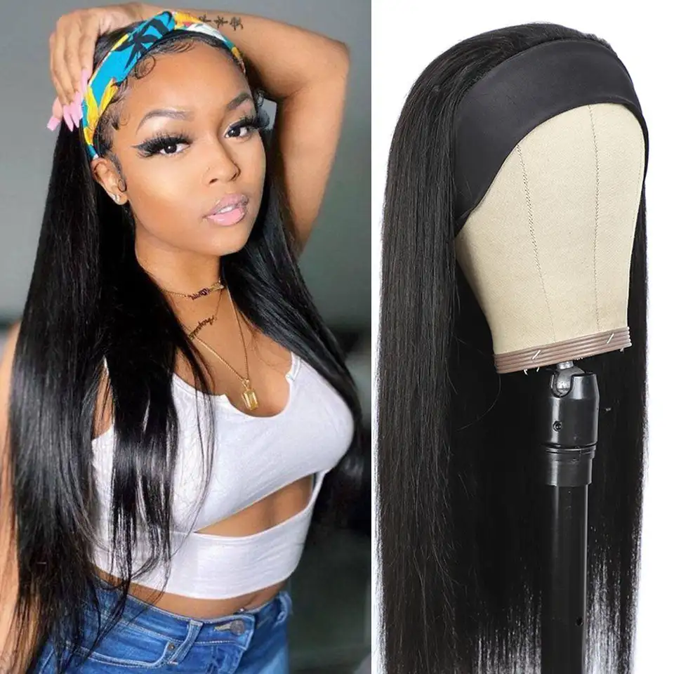 150Density Glueless Straight Headband Wig Brazilian Remy Human Hair Brazilian Human Hair Wigs Natural Color for Women Bling Hair