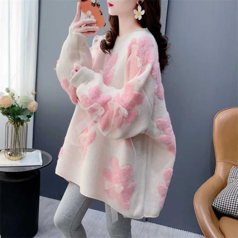 

Advanced Sense Super Good-looking Bow Crew Neck Sweater Women's Autumn Winter Wear Loose Lazy Style Foreign Style Top Tide 2025
