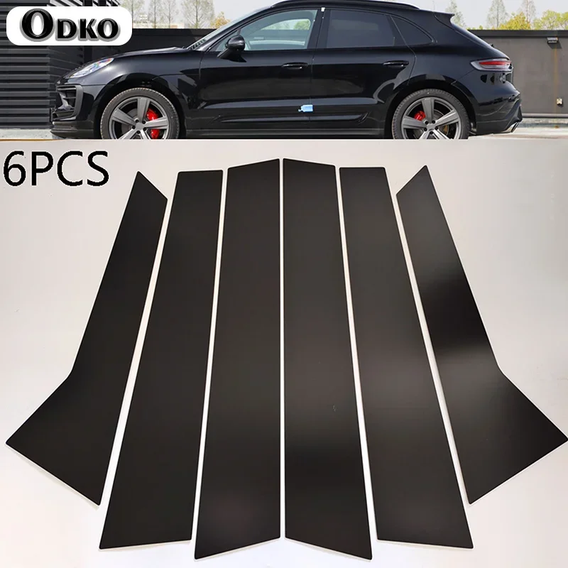 6 pcs/set Car Pillar Posts Window Door Moulding Trims Cover Glossy Piano Black for Porsche Macan 2014-2022 Auto Exterior