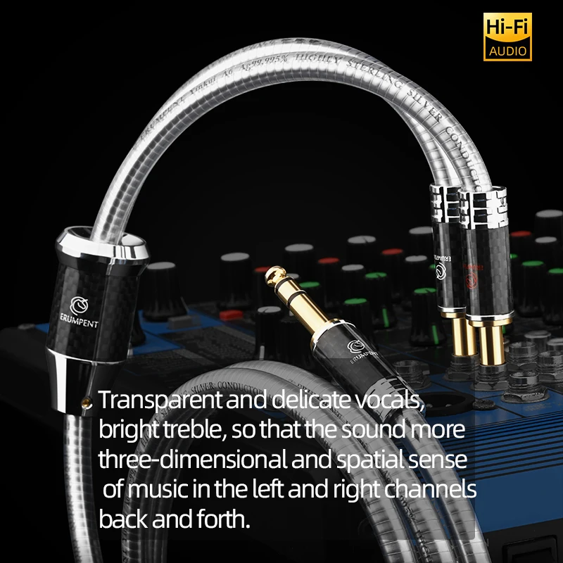 ERUMPENT Stereo Y Splitter Cord HiFi Sterling Silver Audio Cable 6.5mm TRS to Dual 6.5mm TS Male Jack Cable for Guitar Speaker