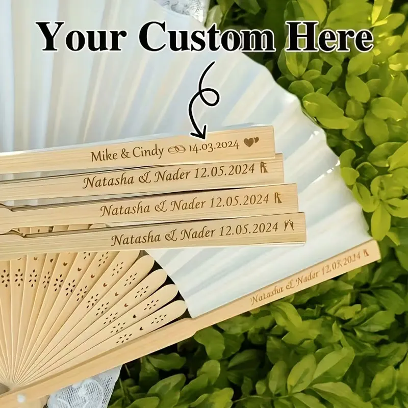 2Pcs/5Pcs/10Pcs/28Pcs/32Pcs/45Pcs Personalized Engraved White Folding Hand Fan - Elegant Bohemian Style Paper Fan, Suitable for Weddings, Bridal Showers, Birthdays, Baptisms, Creative Guest Souvenirs, Holiday Accessories, Birthday Party Favors, Wedding Fans, Portable Party Use
