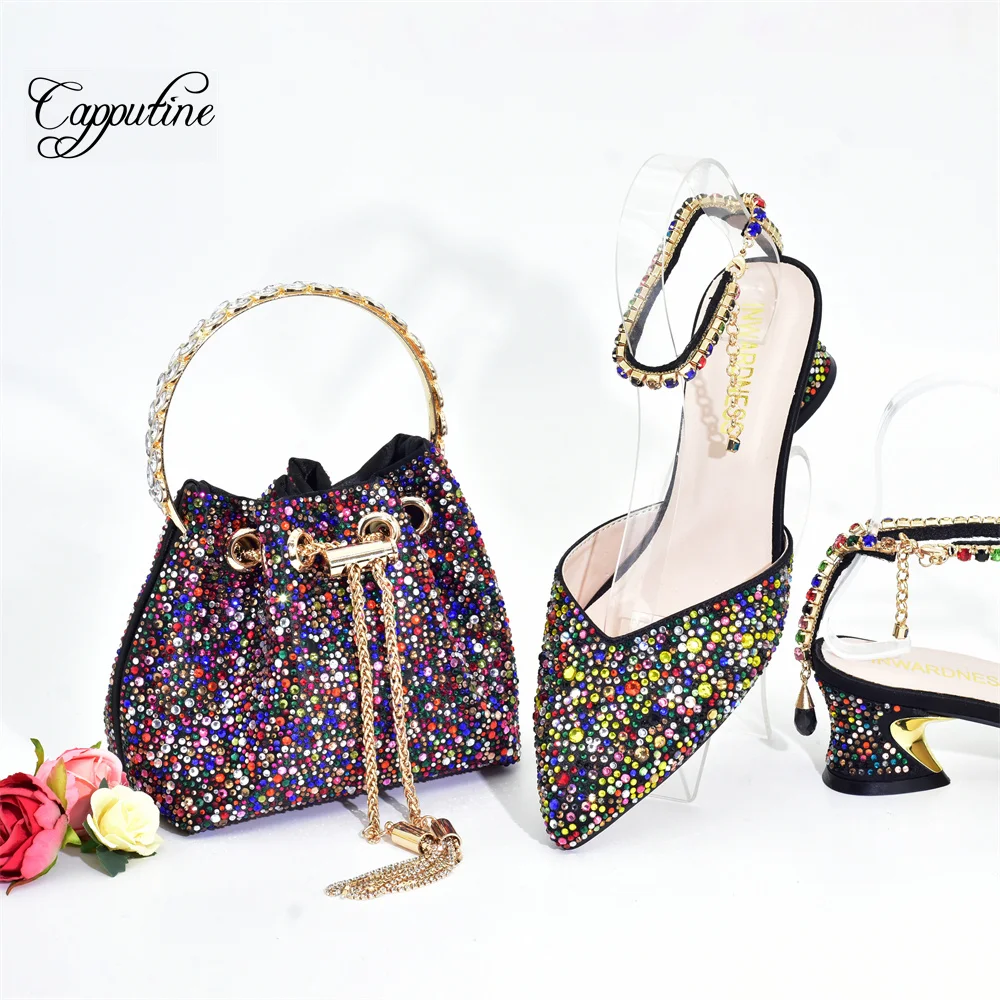 Gold oes And Bag Set For Women 2024 African Ladies Pumps Match With Handbag Luxury Sandals Luxury Escarpins Femme A108-4