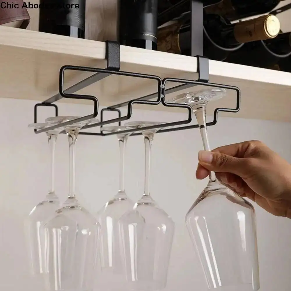 

Two Rows Goblet Lightweight Practical Wine Glass Holder Durable Rustproof Kitchen Shelf Cabinet Storage