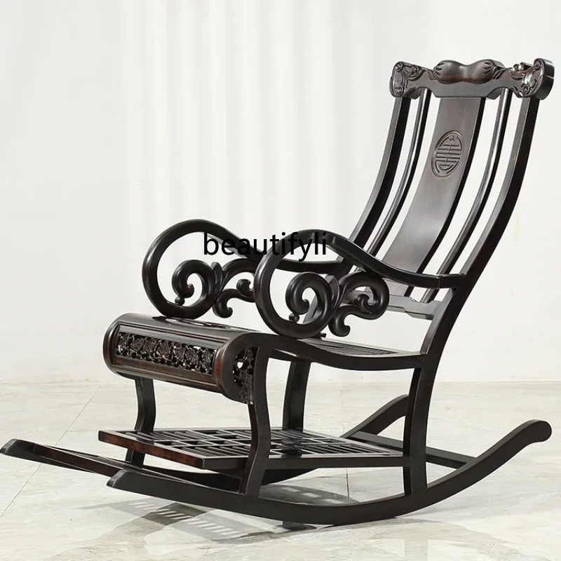 V Solid Wood Rocking Chair New Chinese Style Antique Zen Leisure Chair East African Ebony Recliner