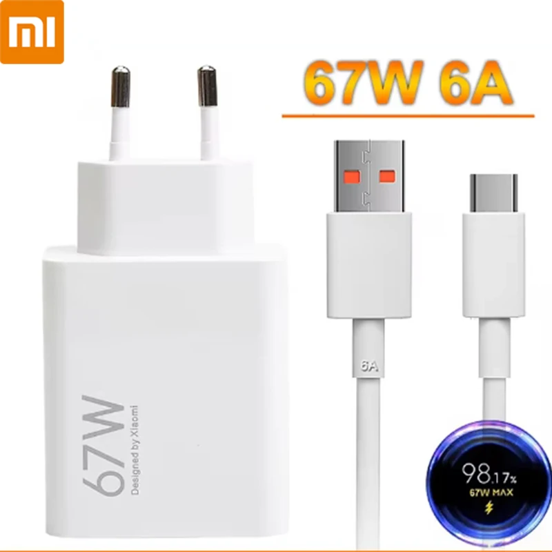 For Xiaomi 67W Charger Turbo Fast Charge EU Adapter Usb Type C Cable For Redmi Note 11 12 Pro+ Mi 13 12 Lite K60E K50 CIVI 4 3 2