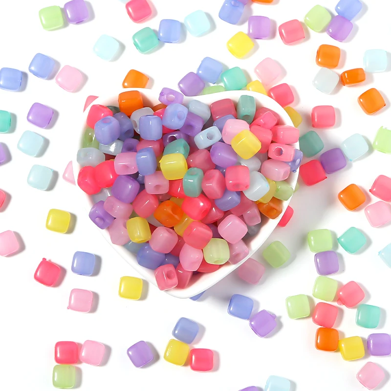 100 teile/los Candy Farbe Quadratische Kunststoff Perlen 8mm Lose Spacer Perlen Für Schmuck Machen DIY Handwerk Halskette Armband Zubehör