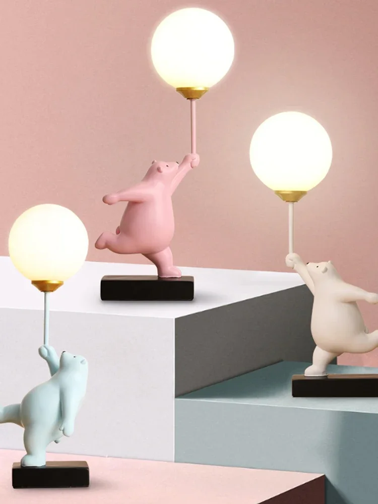 urso moderno conduziu a lampada de mesa arte deco resina lampada quarto criativo sala estar loft decoracao do quarto das criancas luz da mesa 01