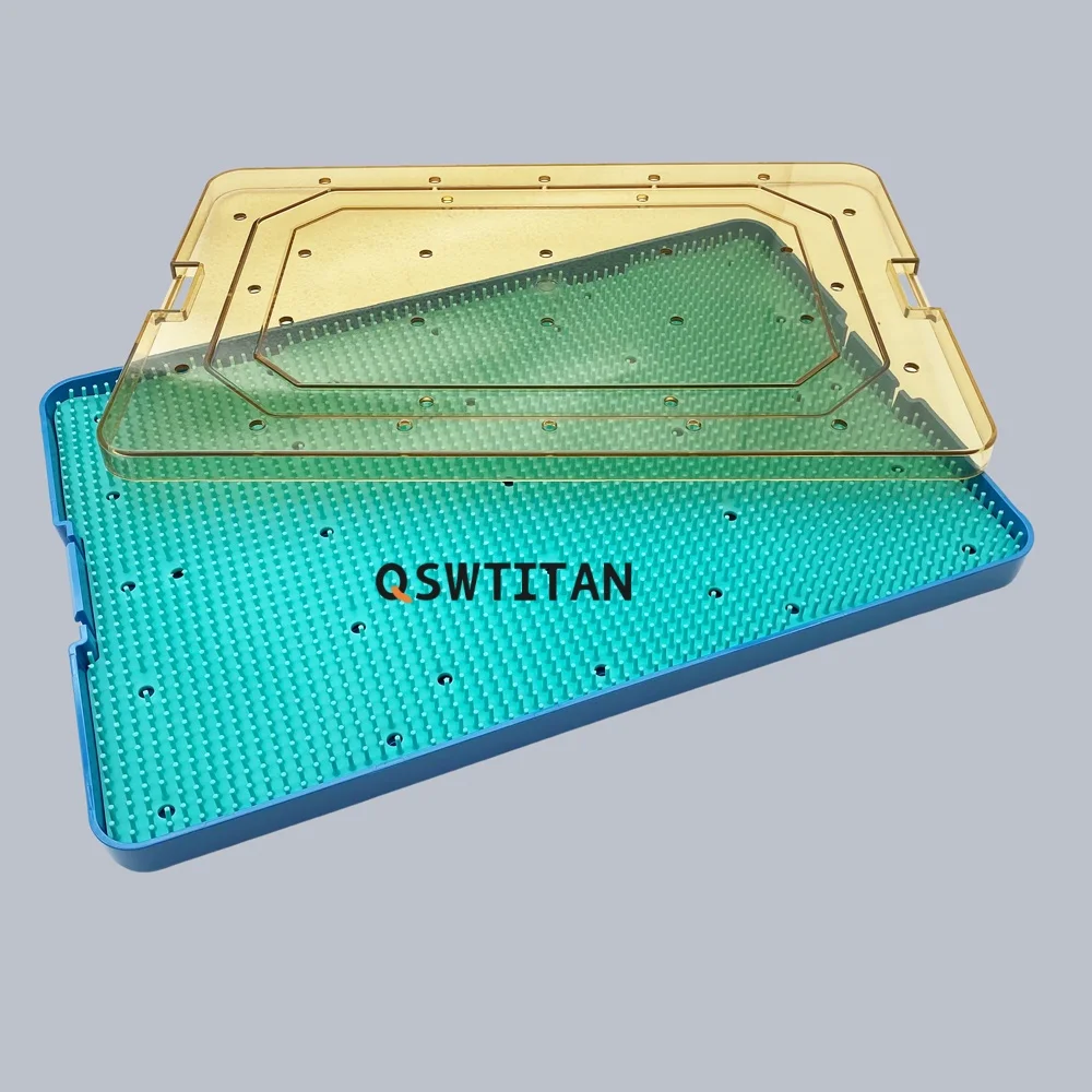 QSWTITAN ถาดฆ่าเชื้อกล่องหม้อนึ่งความดันพร้อมแผ่นซิลิโคนสำหรับเครื่องมือกระดูกและทันตกรรมจักษุวิทยา Autoclaveable