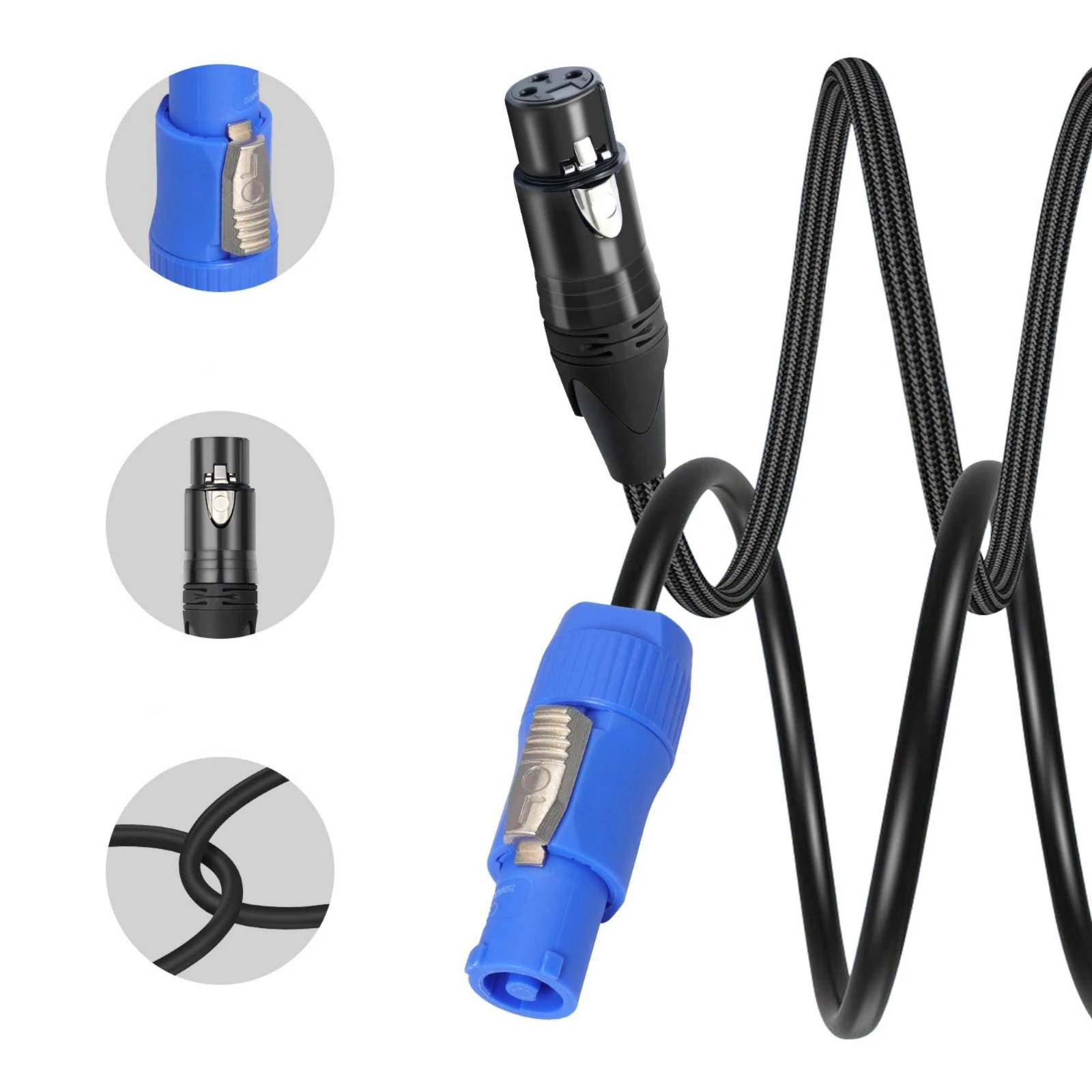 3-Pin XLR Conector Eléctrico Hybrid Cable Interference-Resistant Conector Eléctrico DMX512 Combo Cable Shielded Flame-Retardant