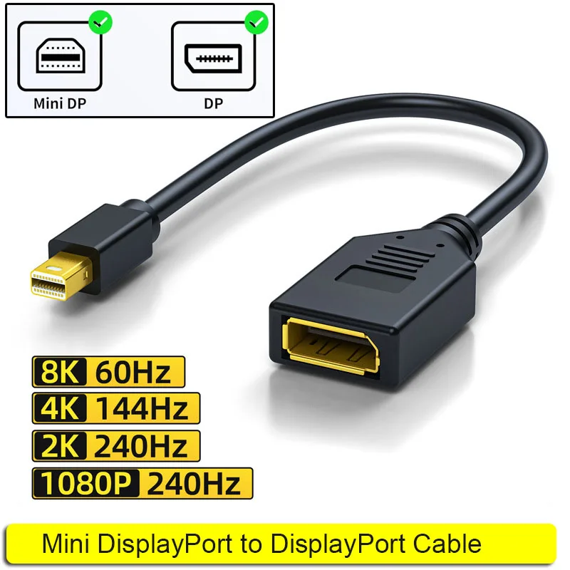 8K@60Hz Mini DisplayPort to DisplayPort Cable Mini DP to DP Adapter Mini Display Port Male to Display Port Female Thunderbolt 2