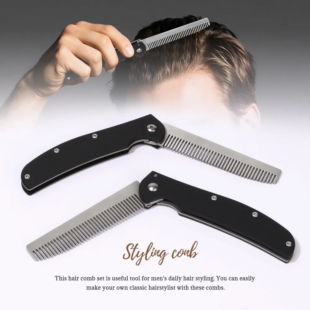 أمشاط فولاذية عتيقة قابلة للطي من الفولاذ المقاوم للصدأ للرجال، أمشاط اللحية المحمولة برأس الزيت للرجال، أمشاط الشعر، أدوات تشكيل قابلة للطي