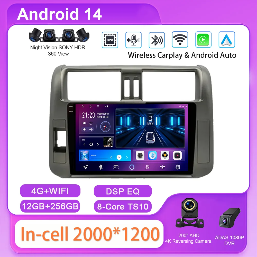 

Android Car Radio Stereo For Toyota Land Cruiser Prado 150 2009-2013 Auto Multimidia Player Carplay NO 2DIN DVD GPS Navigation