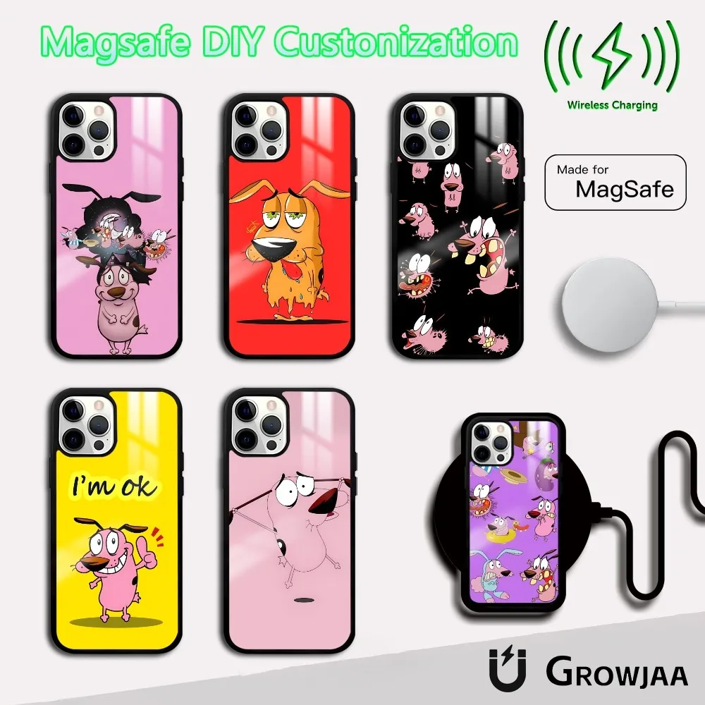 

Cartoon Comics Courage The Cowardly-Dog Phone Case For iPhone 16 15 14 13 12 11 Pro Max Plus Mini Mirror Wireless Magnetic Cover