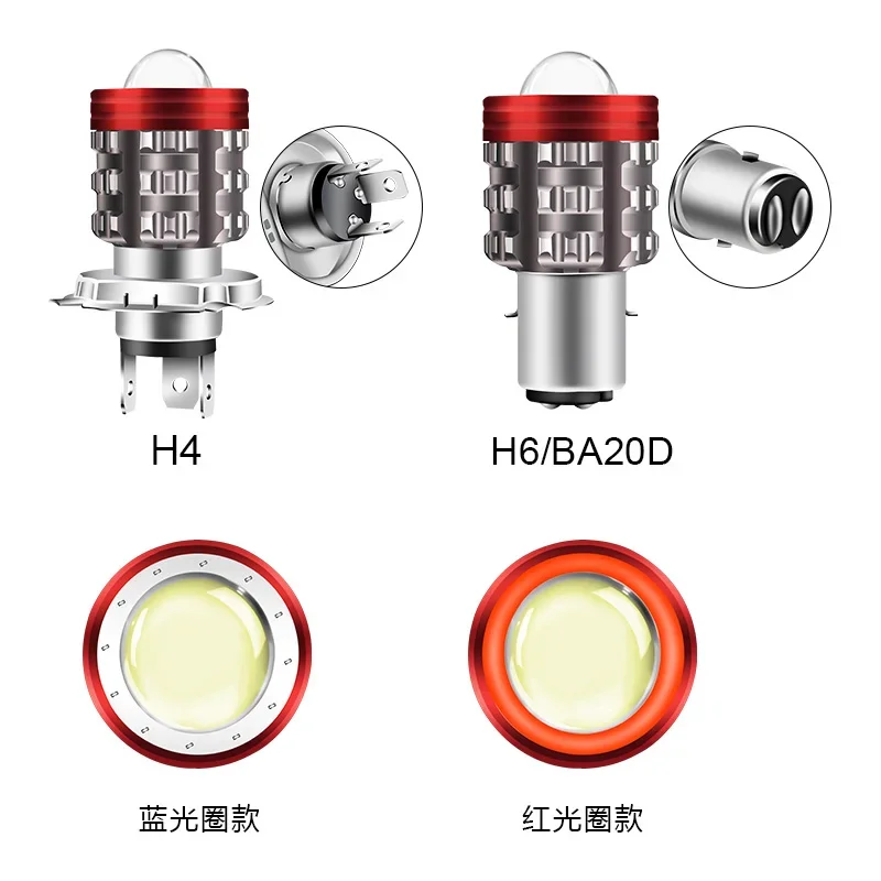 Universal H4 LED Motorcycle Headlight BA20D H6 Angel Eye Motor Led Bulb Motorbike Head Lamp White Yellow High Low Beam 12-80V