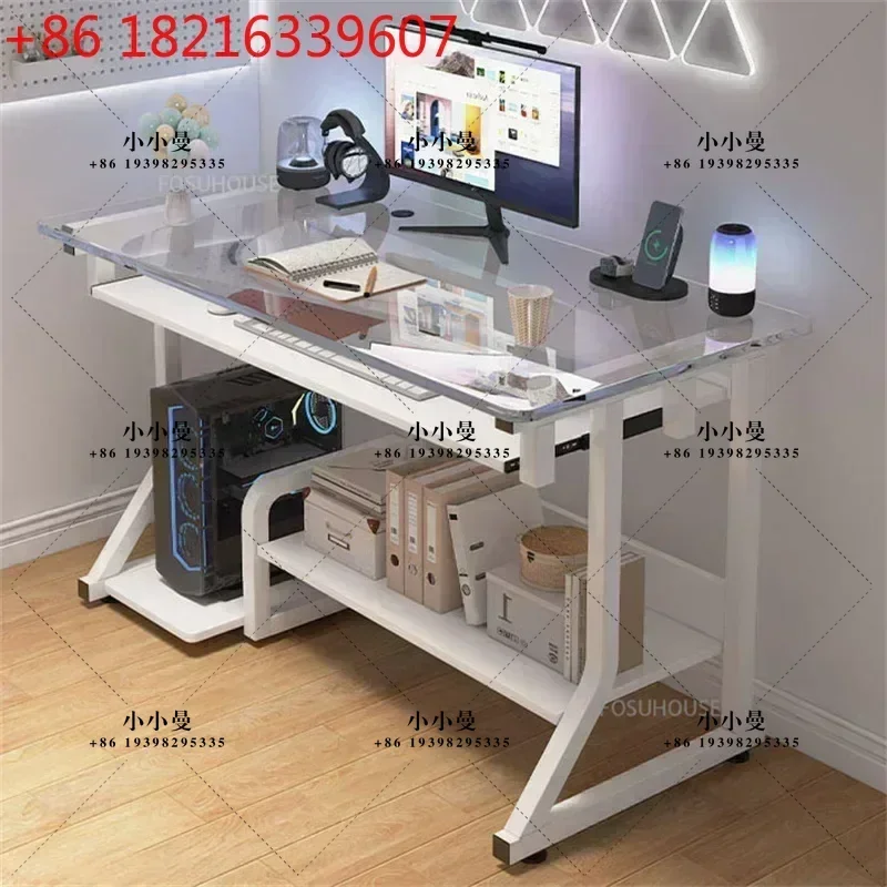 YAOModern Transparent Glass Computer Desk with Keyboard Tray Office Furniture for Student Bedroom Study table Gaming office tabl