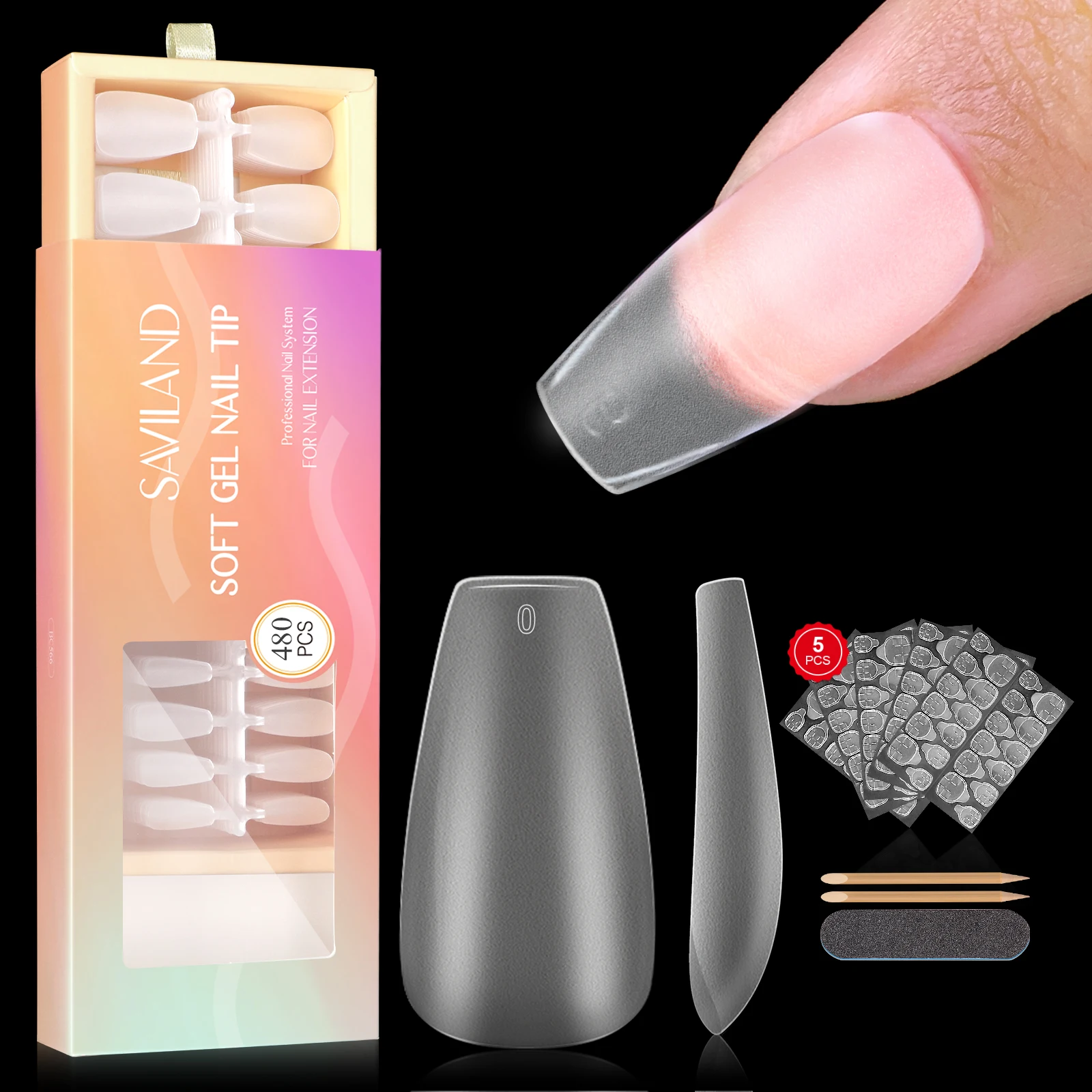 Saviland 480pcs Short Coffin Full Cover False Nail Tips Matte 15 Sizes Soft Nail Gel Tips for Nail Extension Art DIY Nail Salon