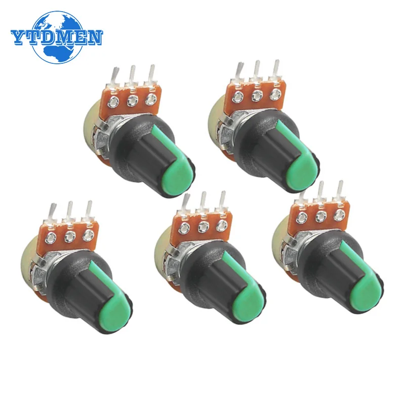 5 Set WH148 B1K B10K B50K B100K B250K B500K Linear Taper Rotary Potentiometer Variable Resistors 3Pin 15mm Shaft with AG2 Knobs