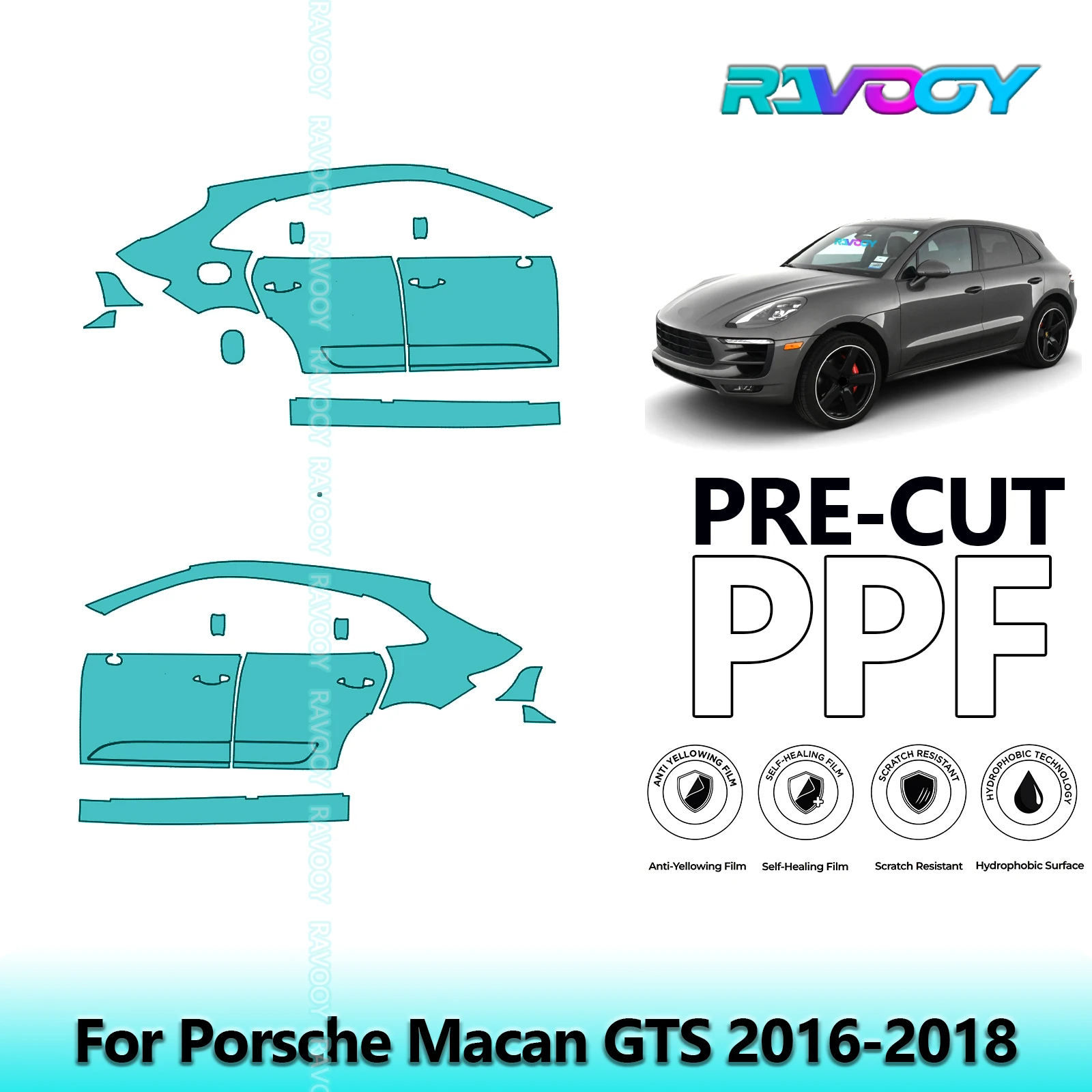 

For Porsche Macan GTS 2016-2018 8.5mil Clear Matte Pre-Cut PPF Door & A/B Pillar Kit TPU Paint Protection Film Set