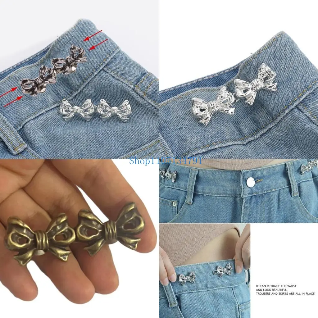 

98km Jean Button Pins Adjustable Waist Buckle Bows Pant Pin No Sew Bows Tighten Waist Button Pin Button for Pant