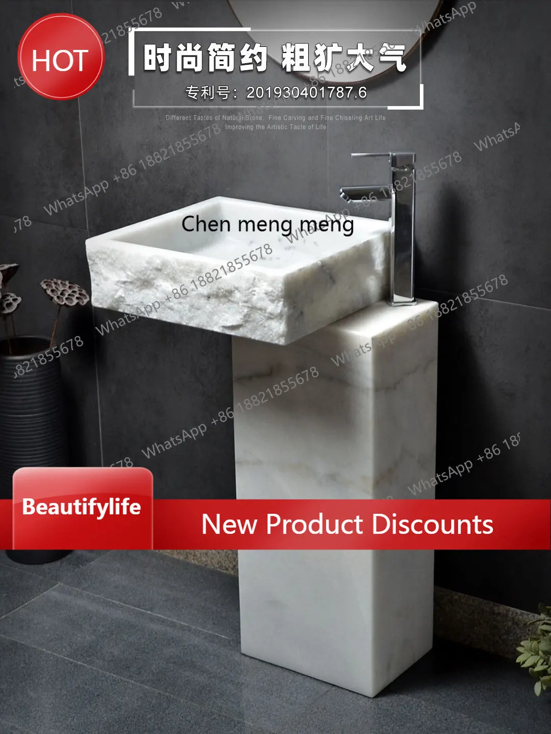 

zq10 Balcony hand wash column type washbasin integrated outdoor washbasin stone column basin washbasin