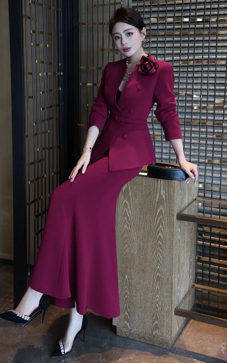 Fashion Women\'s Set for Spring and Summer Korean Version Waist Cinching Slimming Jacket Fishtail Skirt Socialite Two-piece Set
