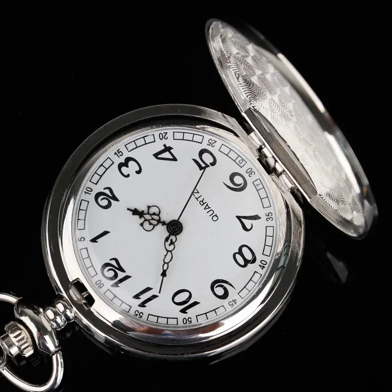 Classical Silver Polish Quartz Men Pocket Watch Pendant Chain Smooth Pocket Watches for Women Men Relogio De Bolso Gift