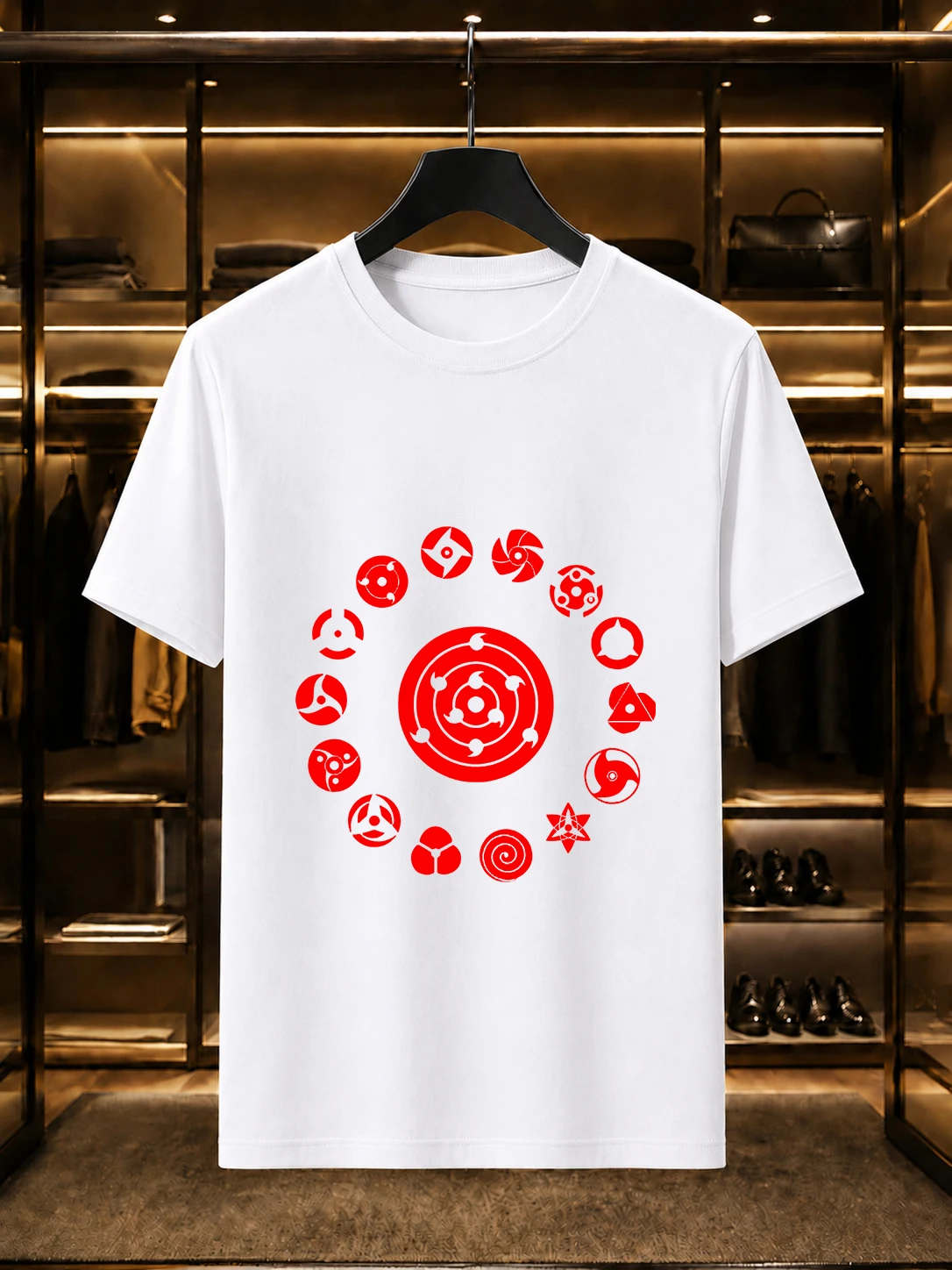 2026 New Cotton T-Shirt, All Types of Sharingan Ring Collection Print, Men's Crew Neck Casual Short Sleeve Top