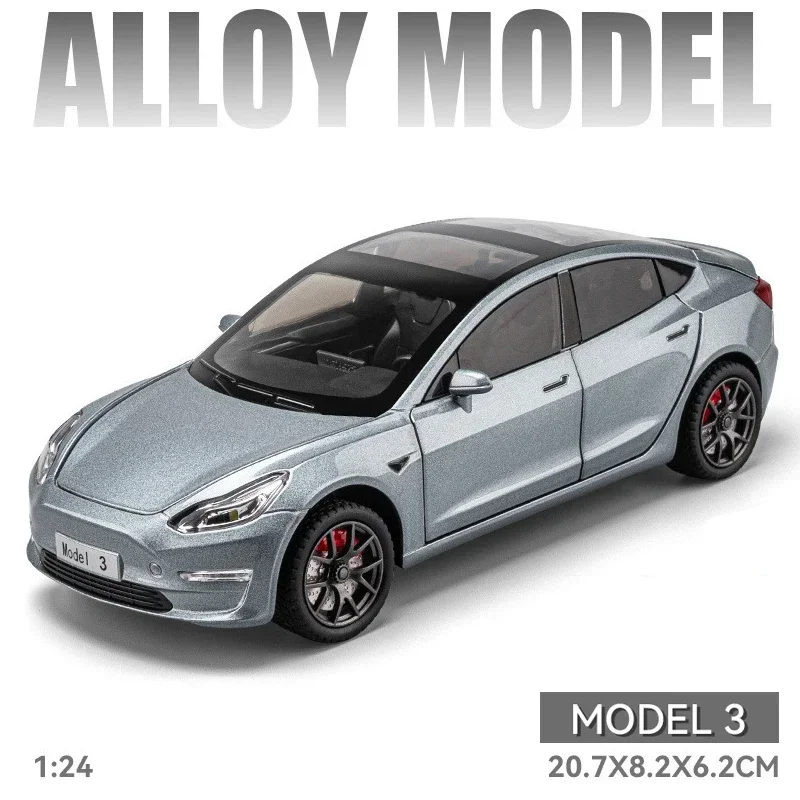 1:24 Tesla Model 3 Alloy Car Model Diecasts Metal Toy Vehicle Car Model High Simulation Sound Light Collection Kids Toy Gift