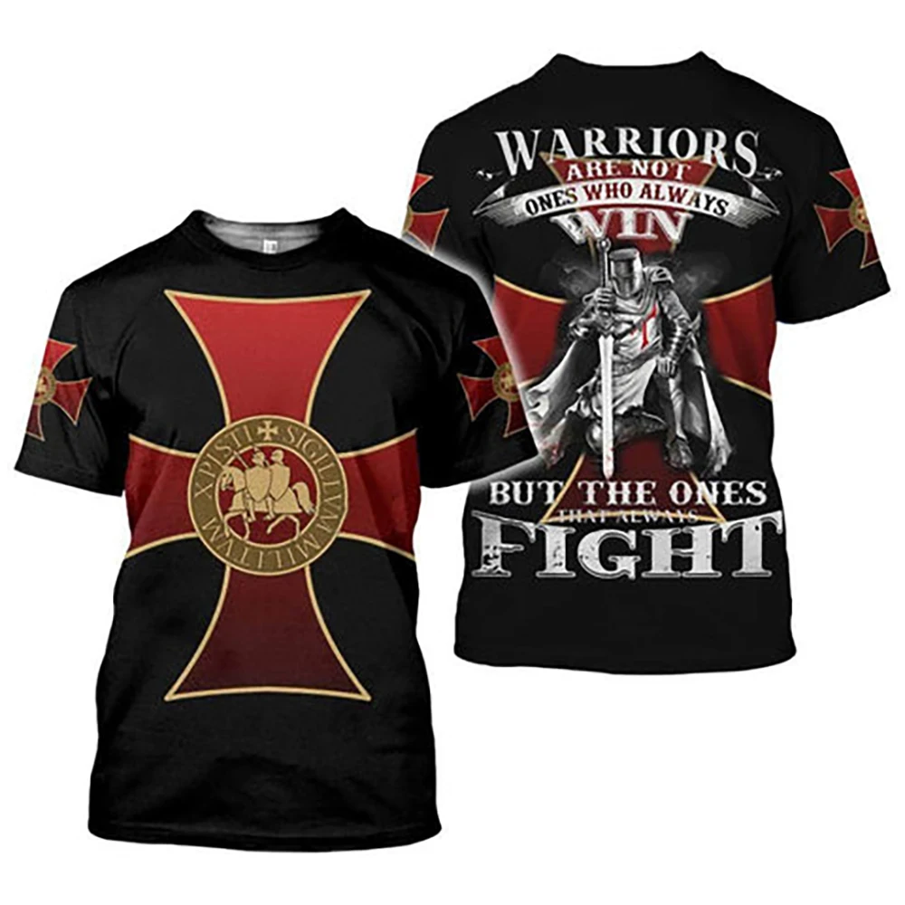 European Retro Knights Templar 3D Printed Oversized T-shirts Round Neck Clothes Short Sleeves Tops 6XL Men Vintage Summer Tee