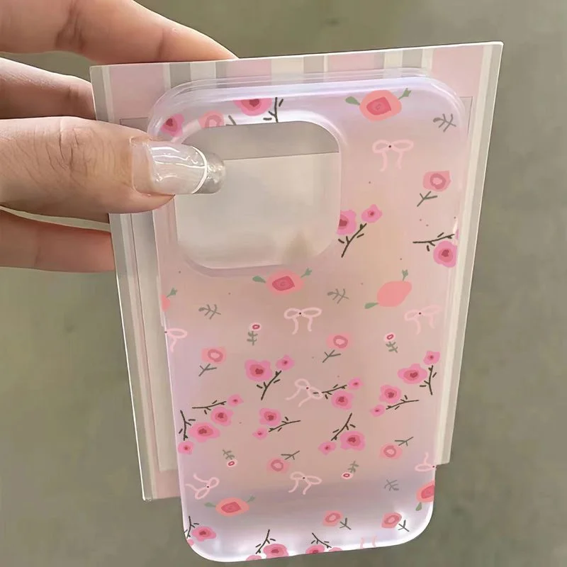 Bow Pink Small Floral Fragments Phone Case For iPhone Case 16 15 14 13 12 11 Pro XR XS Max 7 8 Plus Phone Soft Y2K Girl Cover