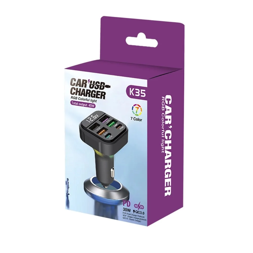 شاحن سيارة USB متعدد المنافذ، محول شحن سريع للغاية PD من النوع C لهاتف iPhone 15 16 Pro Max Samsung iPad والمزيد