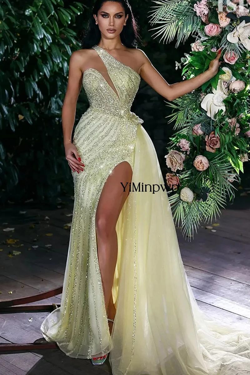 Vestidos de Noche con cuello Halter, vestidos de fiesta de sirena con lentejuelas de tul, columna de un hombro, vestido de Gala, vestido de fiesta de cumpleaños personalizado