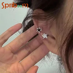 Y2K Star Clip Earrings for Women Black White Pentagonal Ear Cuff Non Piercing Earring Gothic Jewelry Trendy Simple Accessories