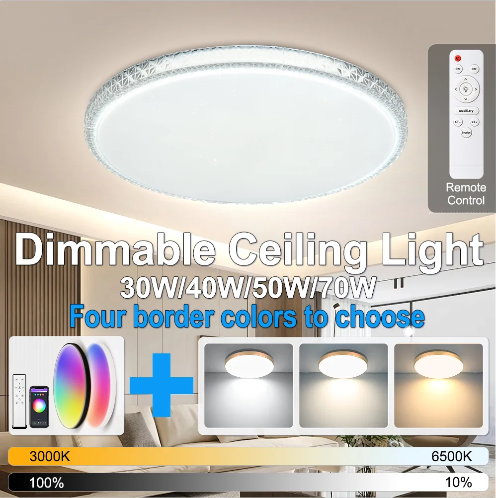 

Потолочные светильники с регулируемой яркостью и пультом дистанционного управления, светодиодные потолочные лампы большого размера 30Вт/40Вт/50Вт/70Вт, ультратонкие светильники для спальни