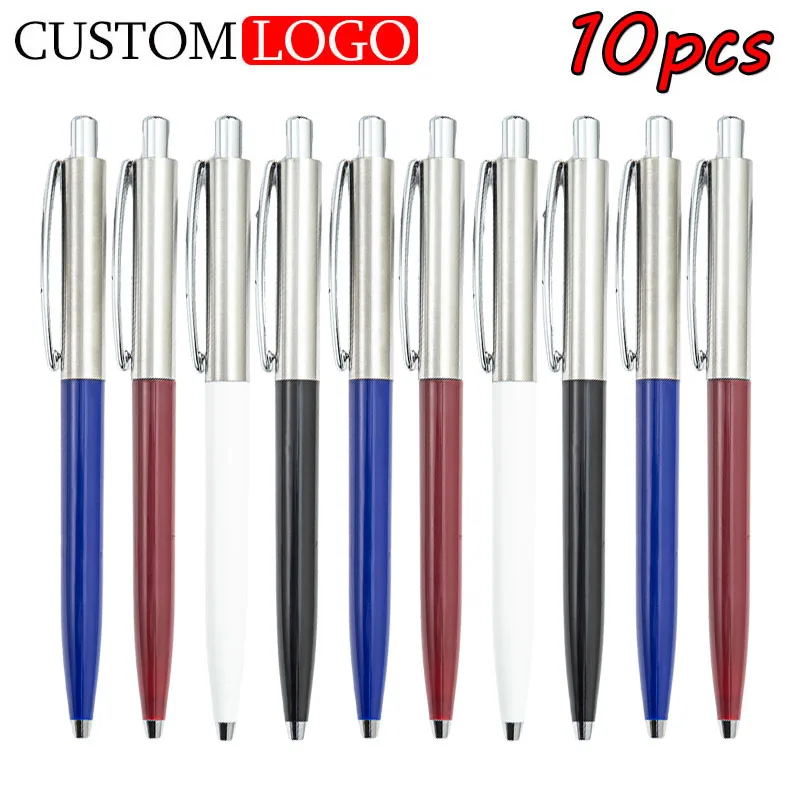 

10pcs LOGO Multicolor Aluminum Rod Press Ballpoint Pen Office Ballpoint Pen Can Print Logo Advertising Promotional Pens.