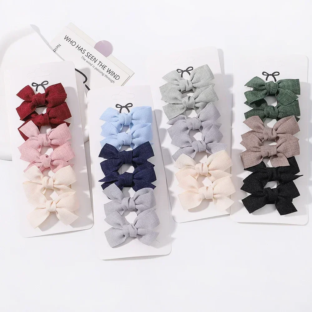 6pcs/set Mini Hair Bows Clip for Girl Fresh Solid Color Bowknot Hair Pins Sweet Child Boutique Handmade Hair Clips Accessories