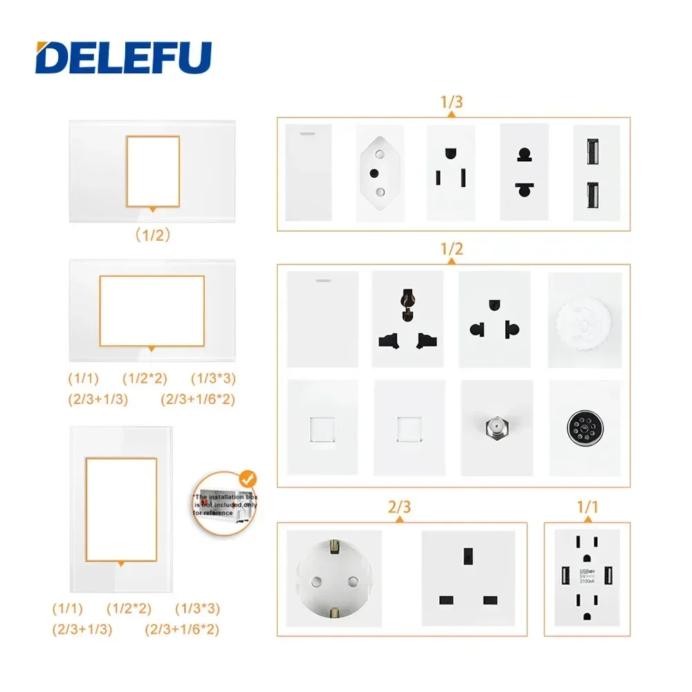 DELEFU Brazil Italy USA EU Standard Socket Switch USB Fast charging Type C key DIY 4*2 4*4 Panel function module Gold
