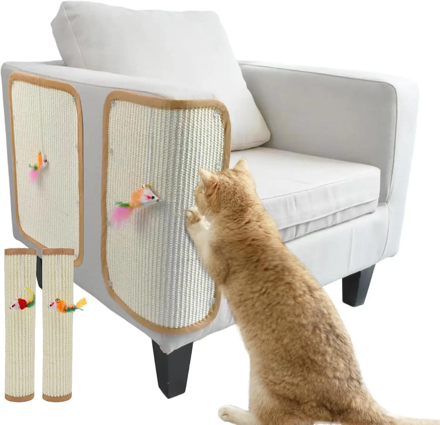 

2 шт. натуральных сизалевых ковриков для кошек, коврик для когтей с игрушкой для защиты тканевых диванов, стен, мебели и дверей