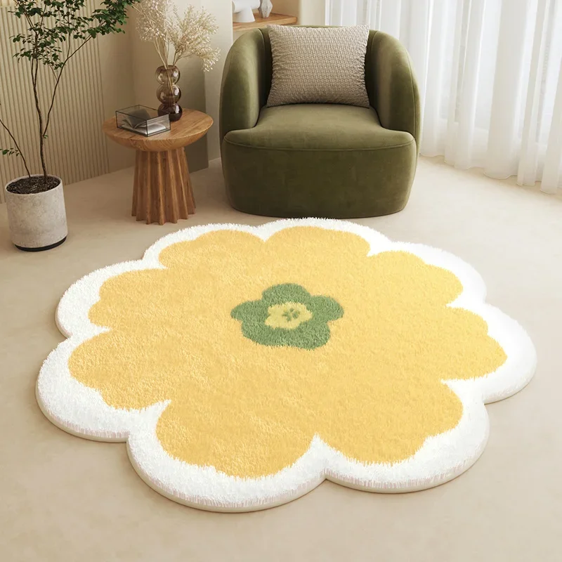 Nordic Style Living Room Decoration Plush Carpet Fluffy Soft Flower Shape Rug Simple Rugs for Bedroom Washable Bedside Floor Mat